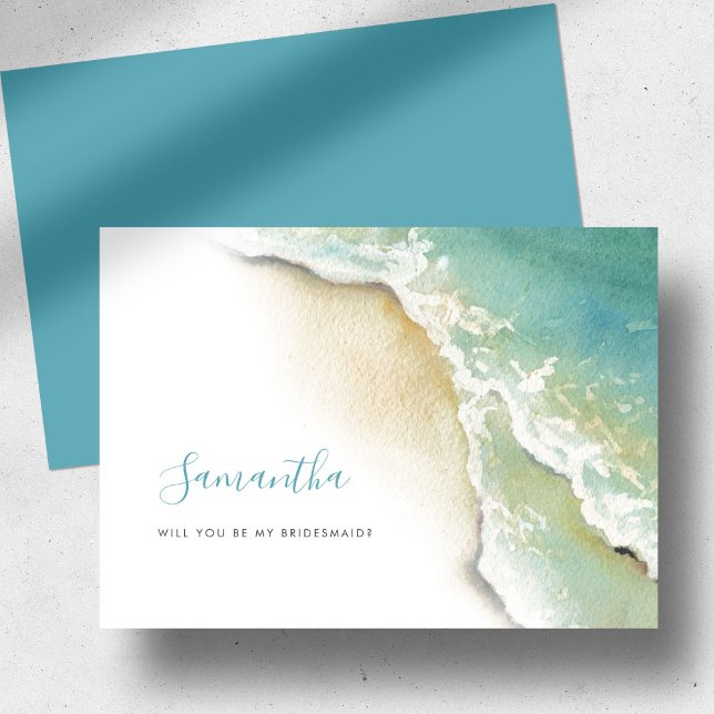 Pour Fêtes Annuelles Cartes de demoiselle d'Aquarelle des vagues de l'o (Bridesmaid proposal cards unique beach watercolor art by Victoria Grigaliunas of Do Tell A Belle.)