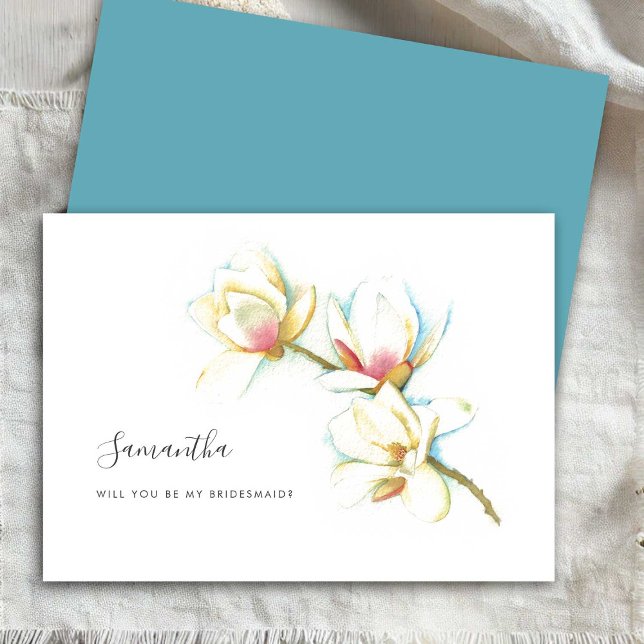 Pour Fêtes Annuelles Cartes de femme de chambre Florale blanche Magnoli (Bridesmaid proposal cards watercolor magnolia flowers art by Victoria Grigaliunas)