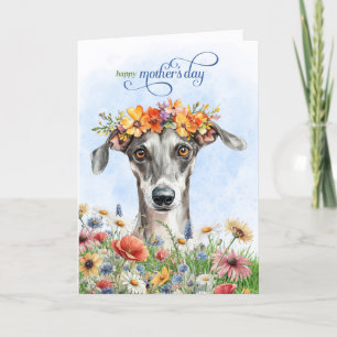 Pour Fêtes Annuelles Cartes de Fête des Mères Lévrier Fleurs sauvages