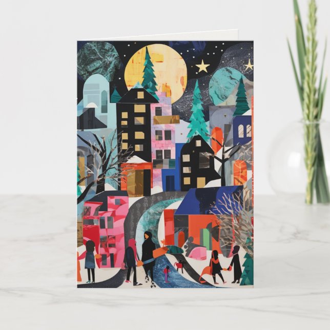 Pour Fêtes Annuelles Cartes de fin de année avec scène de village Abstr (Devant)