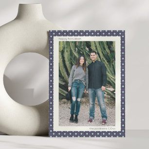 Pour Fêtes Annuelles Cartes de Hanukkah géométriques bleu du milieu du 