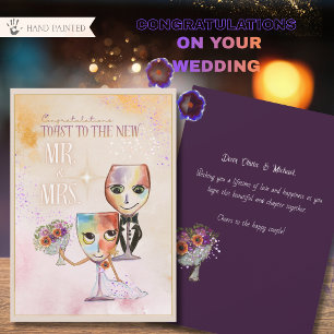 Pour Fêtes Annuelles Cartes de mariage Verres à vin Mariés Fantaisistes