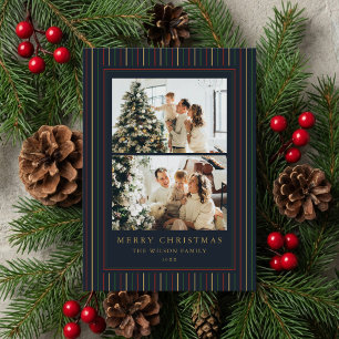 Pour Fêtes Annuelles Cartes de Noël à rayures avec deux photos