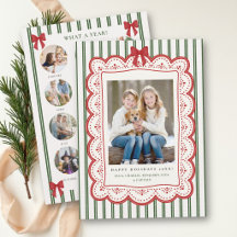 Cartes de Noël à rayures festonnées avec nœud papi
