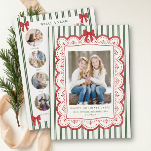 Pour Fêtes Annuelles Cartes de Noël à rayures festonnées avec nœud papi