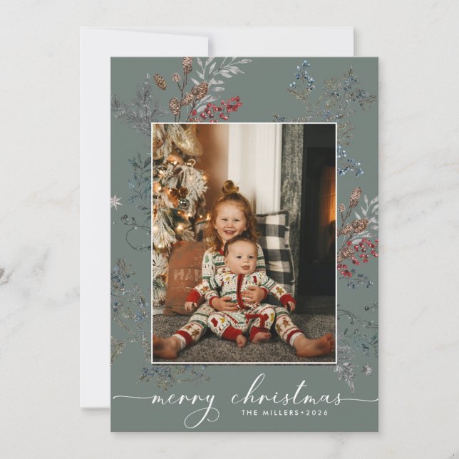 Pour Fêtes Annuelles Cartes de Noël à Verdure d'Hiver (Devant)