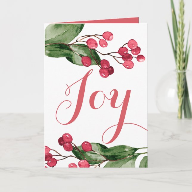 Pour Fêtes Annuelles Cartes de Noël Aquarelle Rouge & Vert Botanique (Devant)