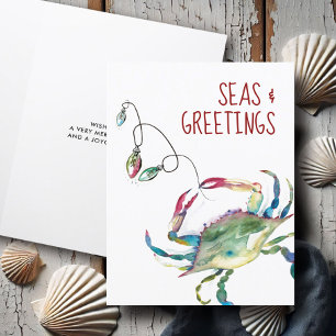 Pour Fêtes Annuelles Cartes de Noël aquarelles de plage mignonnes Crabe