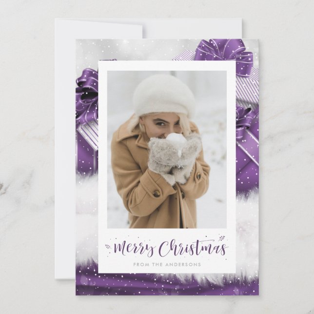 Pour Fêtes Annuelles Cartes de Noël avec Cadeaux Violets (Devant)