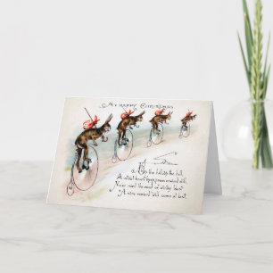 Pour Fêtes Annuelles Cartes de Noël avec des lapins victoriens à vélo