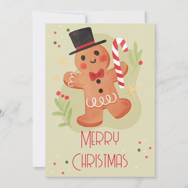 Pour Fêtes Annuelles cartes de noël avec mignon pain d'épice hommes (Devant)