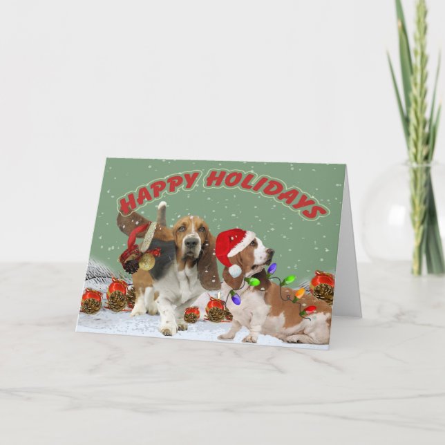 Pour Fêtes Annuelles Cartes de Noël Basset Ho Ho Ho (Devant)