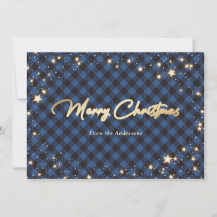 Pour Fêtes Annuelles Cartes de Noël Blue Buffalo Plaid Stars