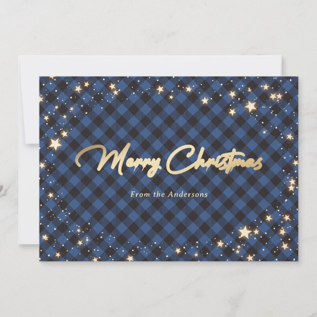 Pour Fêtes Annuelles Cartes de Noël Blue Buffalo Plaid Stars (Devant)