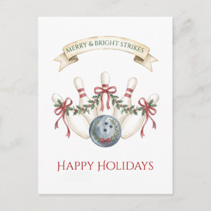 Pour Fêtes Annuelles Cartes de Noël Bowling Rouge Élégant avec Ruban