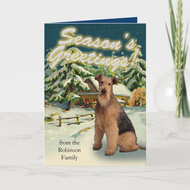Pour Fêtes Annuelles Cartes de Noël Cabine de neige Airedale Terrier (Devant)