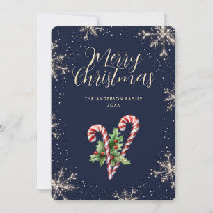 Pour Fêtes Annuelles Cartes de Noël Canne à Sucre Flocons de Neige Bleu