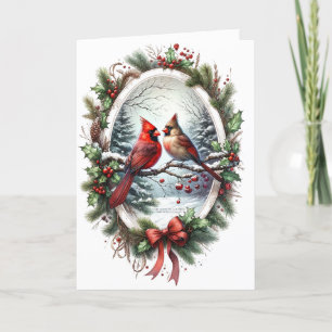 Pour Fêtes Annuelles Cartes de Noël Cardinal Rouge Arc Houx Forêt ennei