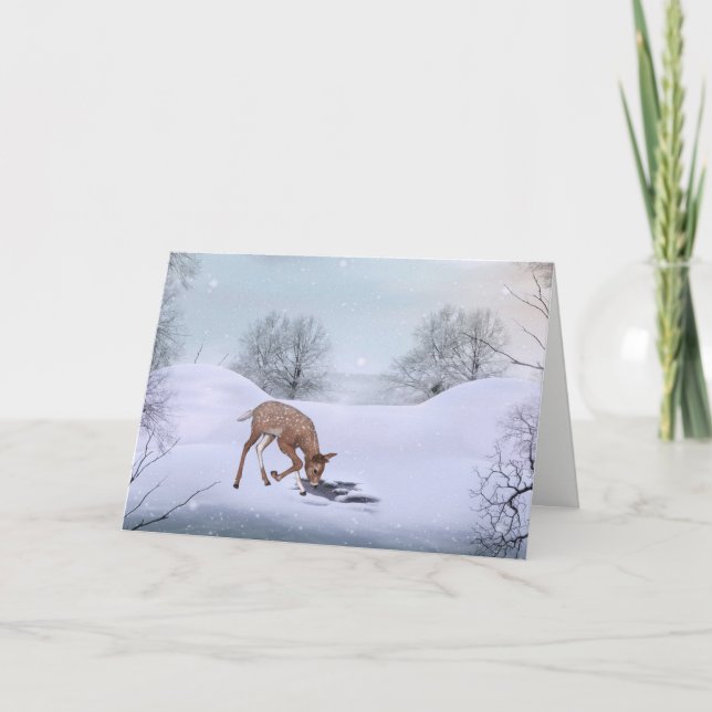 Pour Fêtes Annuelles Cartes de Noël-Cerf en Neige-Wishing You la magie (Devant)