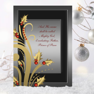 Pour Fêtes Annuelles Cartes de Noël chrétiennes en Holly doré
