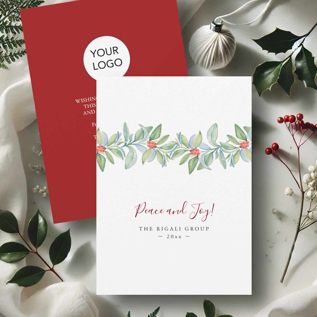 Pour Fêtes Annuelles Cartes de Noël d'affaires Botanique Houx et Baies (business Christmas cards watercolor botanical art with logo by Victoria Grigaliunas Do Tell A Belle)