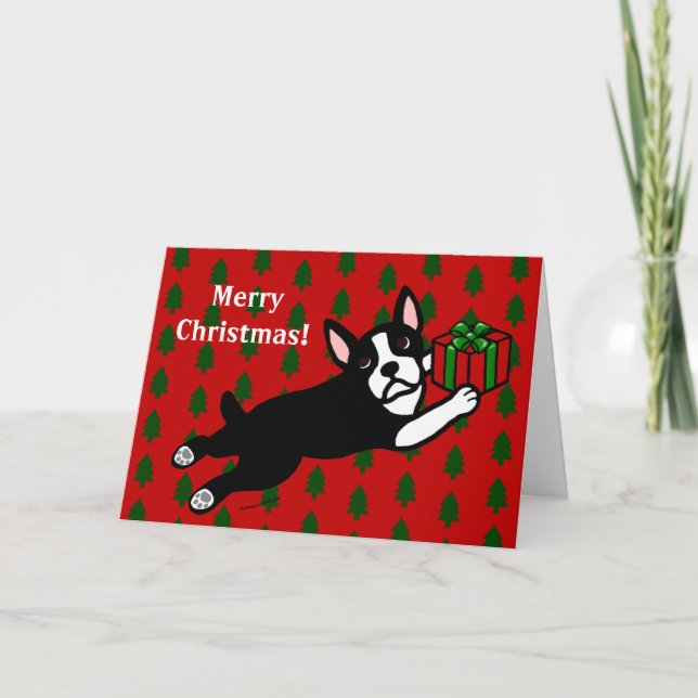 Pour Fêtes Annuelles Cartes de Noël de Boston Terrier (Devant)