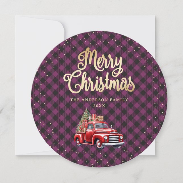 Pour Fêtes Annuelles Cartes de Noël de Camion Rouge Plaid de Buffalo Vi (Devant)