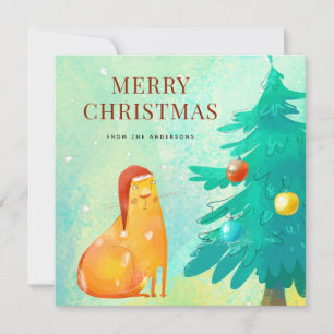 Pour Fêtes Annuelles Cartes de Noël de Chat d'aquarelle amusante