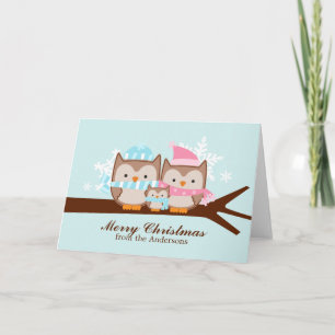 Pour Fêtes Annuelles Cartes de Noël de famille de hiboux