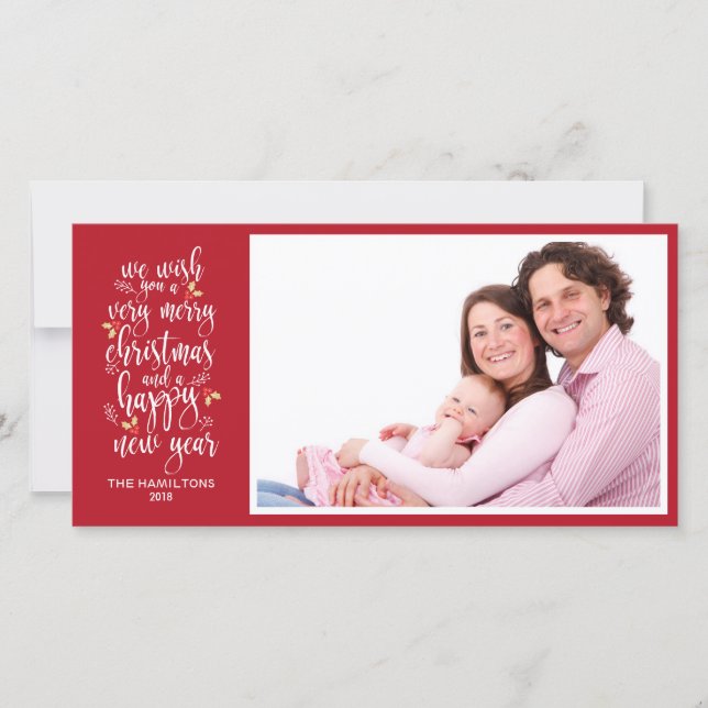Pour Fêtes Annuelles Cartes de Noël de la famille Rouge blanc foncé (Devant)