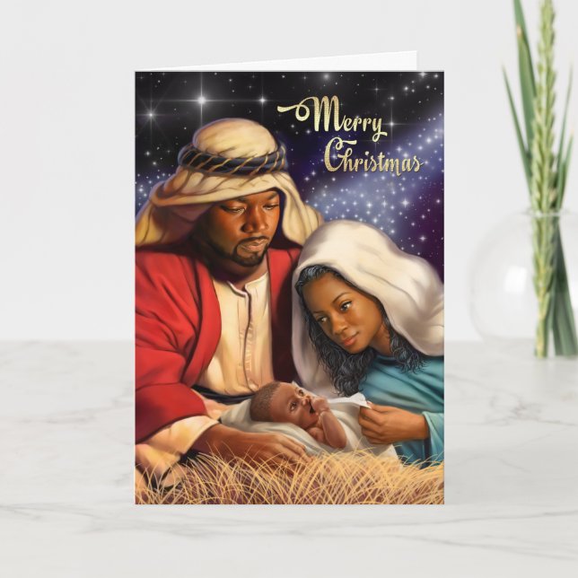 Pour Fêtes Annuelles Cartes de Noël de la Sainte Famille Africaine (Devant)