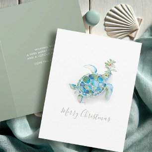Pour Fêtes Annuelles Cartes de Noël de plage Tortue de mer à l'aquarell