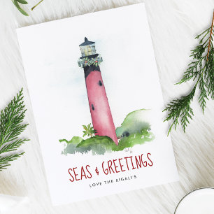 Pour Fêtes Annuelles Cartes de Noël de plage Watercolor Lighthouse
