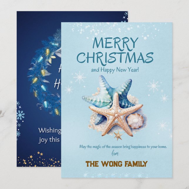 Pour Fêtes Annuelles Cartes de Noël de Sea Starfish (Devant / Derrière)
