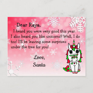 Pour Fêtes Annuelles Cartes de Noël du Père Noël : Licorne de vacances 