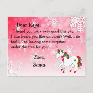 Pour Fêtes Annuelles Cartes de Noël du Père Noël : Licorne rouge au cha