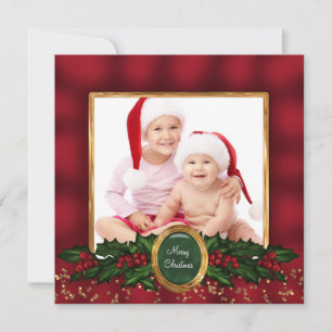 Pour Fêtes Annuelles Cartes de Noël élégantes avec houx rouge et or