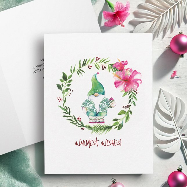 Pour Fêtes Annuelles Cartes de Noël en aquarelle tropicale (Tropical Christmas cards watercolor Santa and wreath art by Victoria Grigaliunas of Do Tell A Belle.)