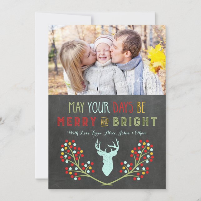 Pour Fêtes Annuelles Cartes de Noël florales Chalkboard Deer Antlers (Devant)