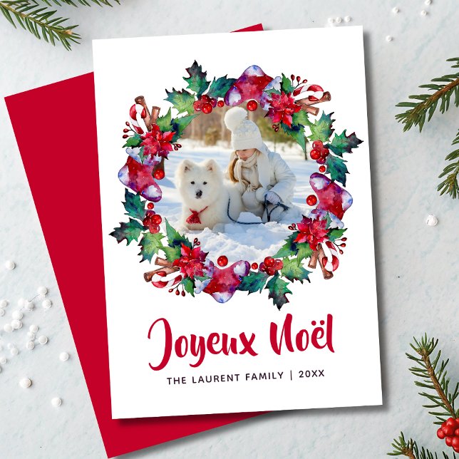 Pour Fêtes Annuelles Cartes de Noël françaises photo de couronne de Joy (Créateur téléchargé)