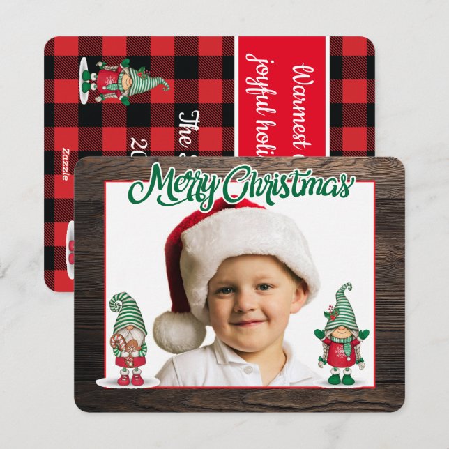 Pour Fêtes Annuelles Cartes de Noël gnomes (ajoutez votre photo) (Devant / Derrière)