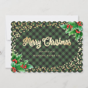 Pour Fêtes Annuelles Cartes de Noël Green Gold Plaid