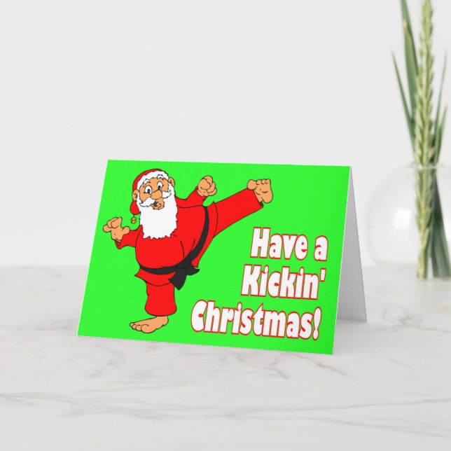 Pour Fêtes Annuelles Cartes de Noël Kickin Père Noël Black Belt (Devant)