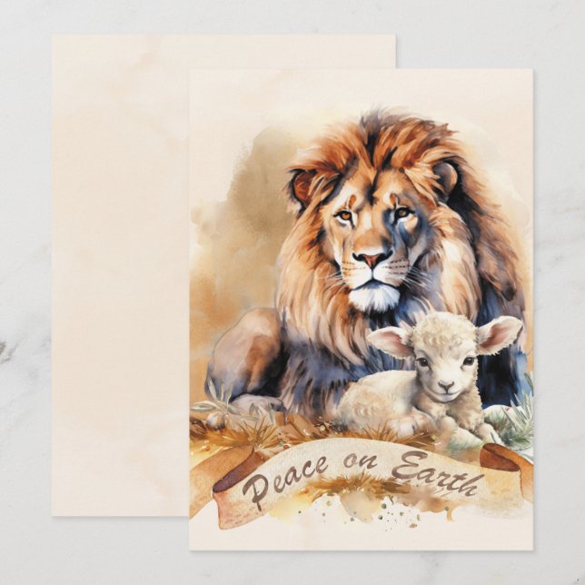 Pour Fêtes Annuelles Cartes de Noël Lion et Agneau (Devant / Derrière)