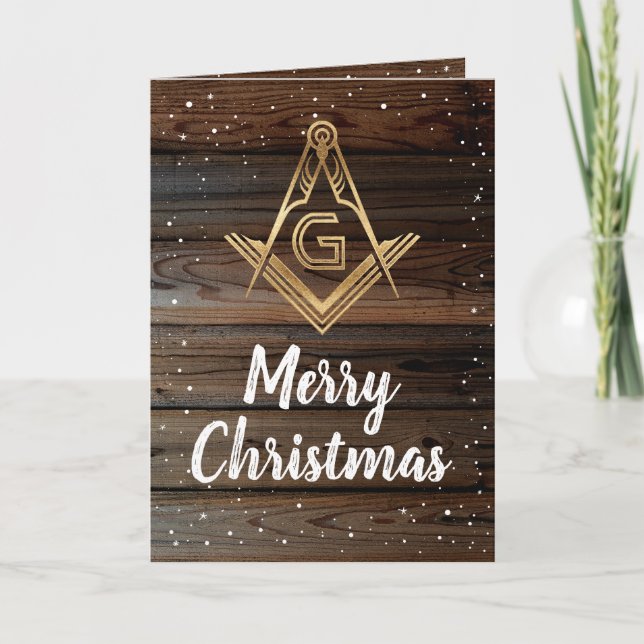Pour Fêtes Annuelles Cartes de Noël maçonniques en bois rustique (Devant)