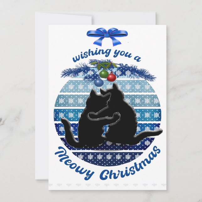 Pour Fêtes Annuelles Cartes de Noël Meowy Bleu Blanc Plat (Devant)