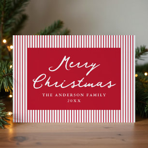 Pour Fêtes Annuelles Cartes de Noël Modernes à Rayures Rouges Non-Photo