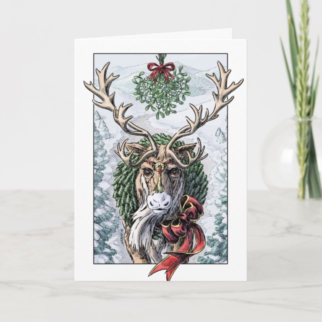 Pour Fêtes Annuelles Cartes de Noël modifiables "Mistletoe Messenger" (Devant)
