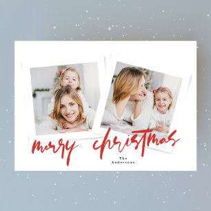 Pour Fêtes Annuelles cartes de Noël multi-photos rouge et blanc classiq