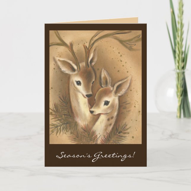 Pour Fêtes Annuelles Cartes de Noël Neutral Deer Couple (Devant)